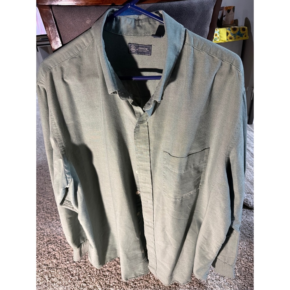 Arrow USA 1851 Mens 2XLT Sage Green Button Down Long Sleeve Shirt Tall